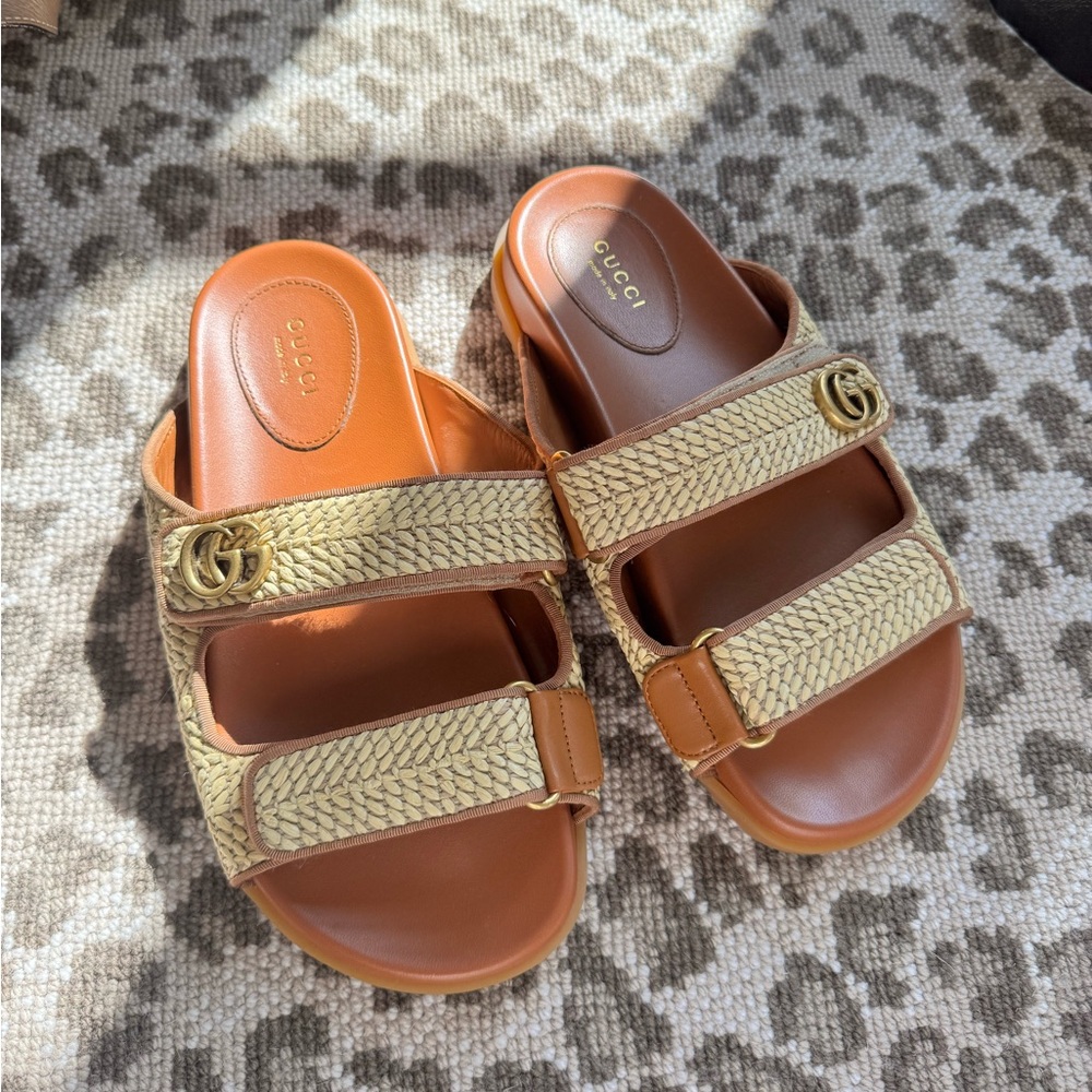 Gucci Tan and Brown Slide Sandals